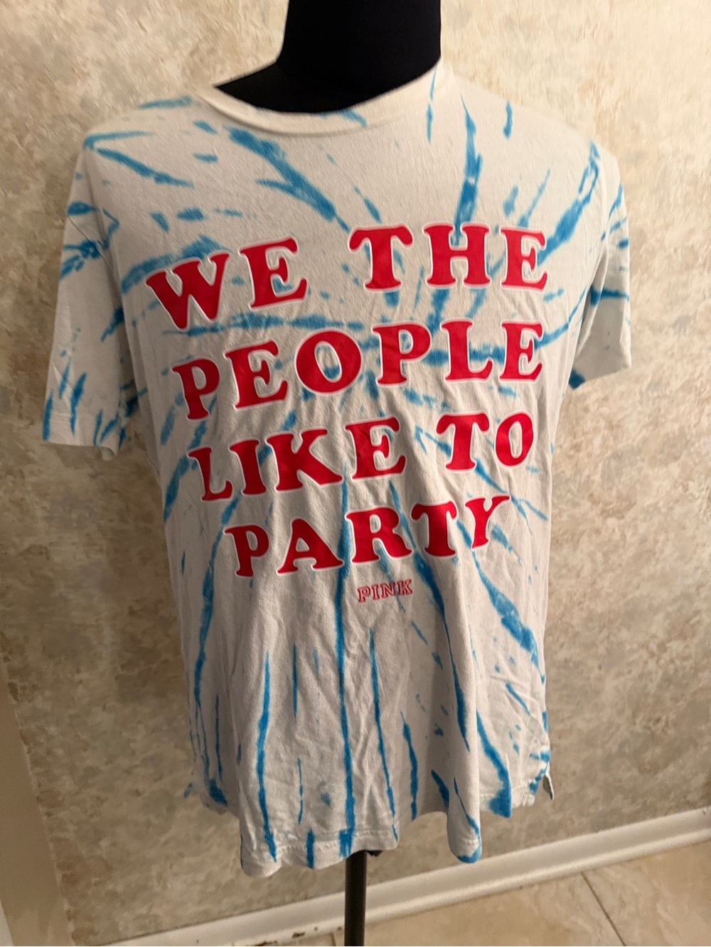 PINK Victoria's Secret Blue Tie-Dye "We The People Like to Party" Graphic Tee